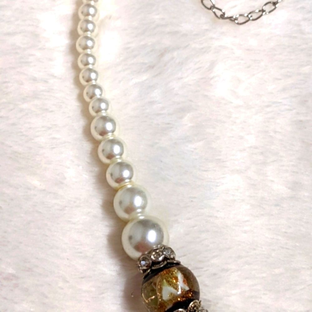 Vintage 90's Faux Pearl/Glass Beads & Rondal Rhinestone Bead Necklace - Picture 9 of 13